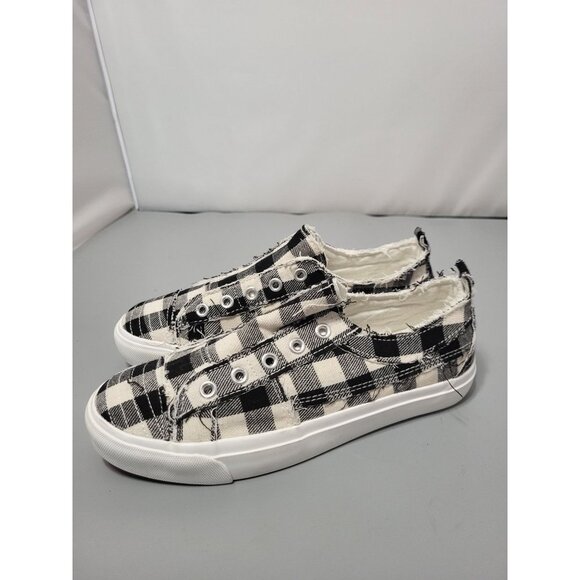 Corkys Boutique Black White Babalu Distressed Buffalo Plaid Slip on Sneakers, 6 - Picture 3 of 7